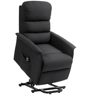 HOMCOM Sillón Relax Reclinable Eléctrico Levanta Personas con Mando a Distancia y Bolsillo Lateral Tapizado en Lino Negro