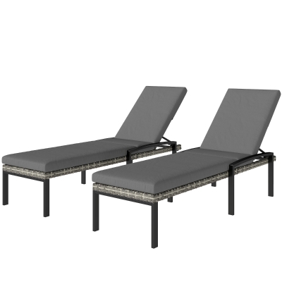 Outsunny Lot de 2 Transats Polyrattan Dossier Réglable Gris Clair