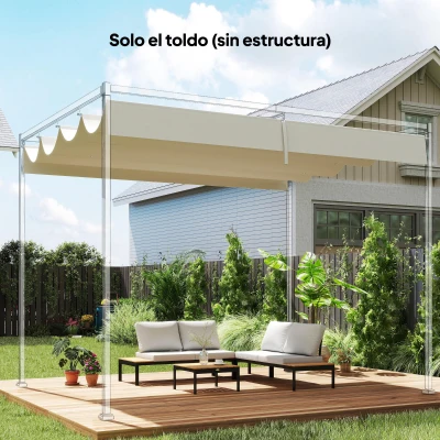 Outsunny Techo de Repuesto Retráctil 4x3,5 m para Marco de 4x3 m Toldo de Tela Solo para Cenador Jardín con 8 Orificios Crema