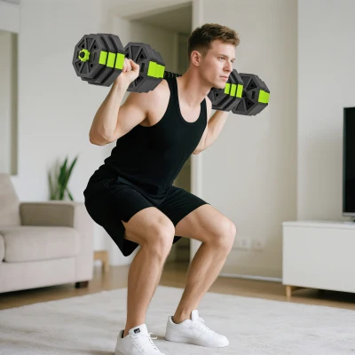 Soozier Set de Ganterele Reglabile 4-în-1, Utilizabil ca Kettlebell, Bară, Ganteră, Suport pentru Flotări, Set Greutăți de 25 kg pentru Bărbați și Femei, Verde