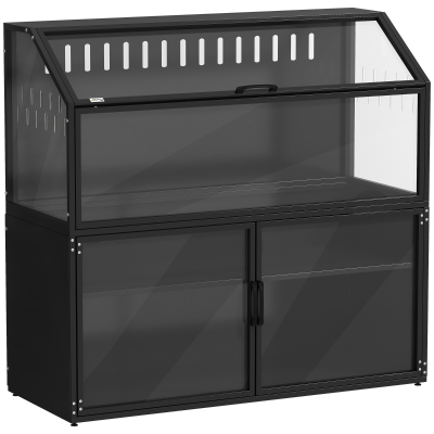 PawHut 2-in-1 Hamsterkäfig mit Aufbewahrungsschrank für Kleintiere, Syrische Hamster und Mäuse, Stahl und Acryl, Schwarz