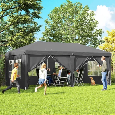 Outsunny Carpa de Jardín Barnum Plegable Laterales Desmontables Estructura de Acero Reforzada Bolsa de Transporte 3x6m Gris oscuro