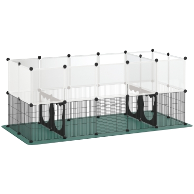 PawHut Pet Playpen with Waterproof Mat, DIY Small Animal Enclosure 34 Panels, Indoor/Outdoor Metal Pet Fence for Guinea Pigs