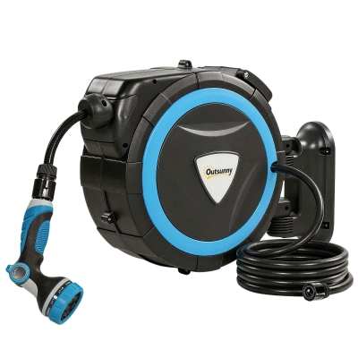 Outsunny Avvolgitubo per tubo irrigazione da parete 49 x 15 x 37 cm Blu