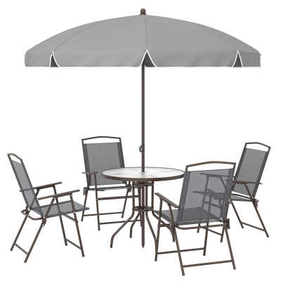 Outsunny 6 Piece Garden Dining Set with Parasol Dark Grey