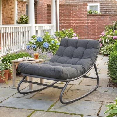 Outsunny Schommelstoel met brede textiel zitting en dik kussen, 101 x 66 x 63 cm, grijs