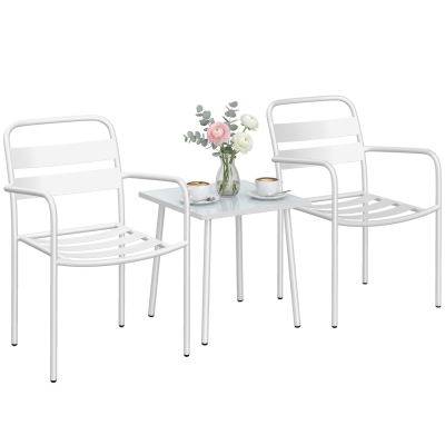 Outsunny Ensemble Bistro Métal 3pcs Table Verre 2 Chaises Résistant