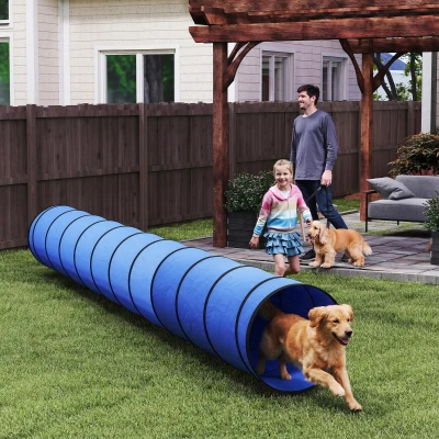 PawHut Foldable Dog Agility Tunnel 500x60cm Blue