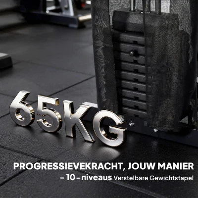 SPORTNOW Krachtstation fitnessstation met latpull butterflystang 65 kg gewichten kabel tot 120 kg