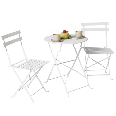Outsunny Ensemble Bistro Pliant Table et 2 Chaises Extérieur Blanc