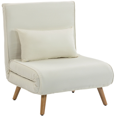 HOMCOM Butaca convertible 3 en 1 sofá cama sillón 1 plaza respaldo 5 posiciones en tejido con cojín, crema