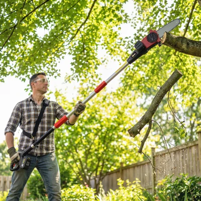 Outsunny Drujbă electrică extensibilă 1,94-2,56 m cu 2 baterii 4,0 Ah Încărcător Blocare dublă Ungere automată