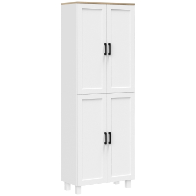 Freestanding Kitchen Cupboard, 4-Door Storage Cabinet Organizer with Adjustable Shelves White Embossed Wood Grain