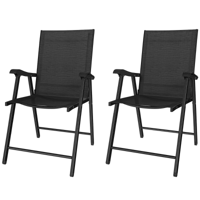 Outsunny Chaises Pliantes Jardin Acier Textilène Noir Lot de 2