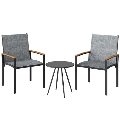Outsunny 3-teiliges Bistro-Set: Stühle mit Textileinsatz und Tisch, Mischgrau.