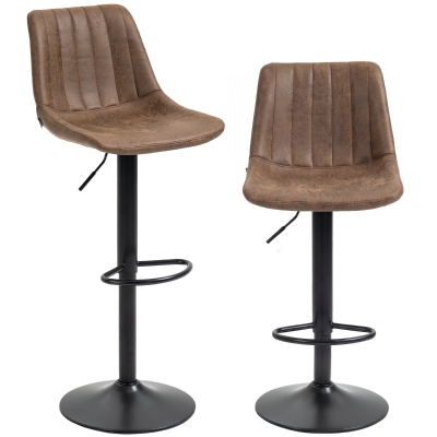 HOMCOM Adjustable Bar Stools Set of 2 Counter Height Barstools Dining Chairs 360° Swivel with Footrest for Home Pub, Brown
