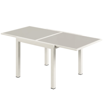 Outsunny Table Extensible Aluminium Plateau Verre Trempé Crème Extérieur
