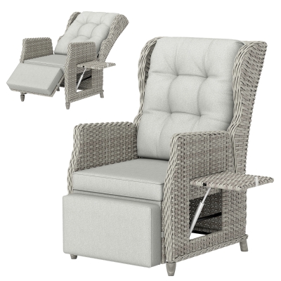 Outsunny Rattan Recliner Chair w/ Cushion Light Grey