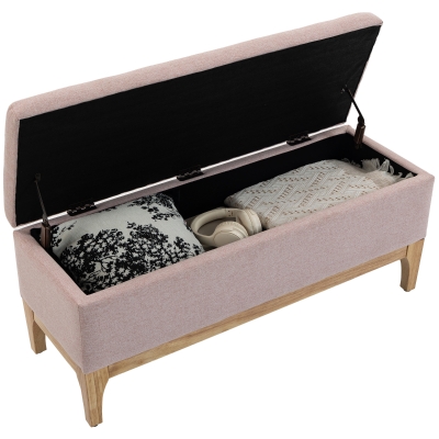HOMCOM Banc Rangement Scandinave Tissu Lin 110x39x45cm Rose