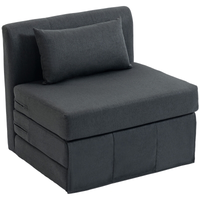HOMCOM 2-in-1 slaapfauteuil opvouwbaar sofa-bed met linnenstructuur, gewatteerd logeerbed vouwstoel, Donkergrijs