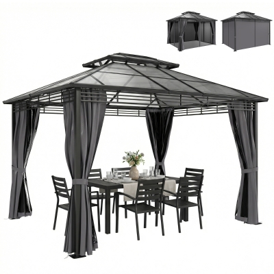 Outsunny Pavillon 3,6x3m Aluminium Gris Toit Polycarbonate