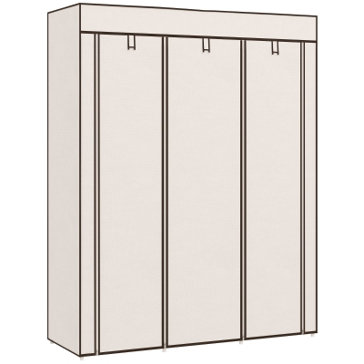 HOMCOM Armoire Penderie 8 Étagères 2 Barres Tissu Crème