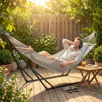 Outsunny Suporte para Cama Rede Dobrável Comprimento 290 cm Comprimento Ajustável Material Aço com Bolsa de Transporte Preto