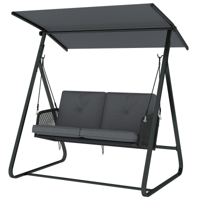 Outsunny Balancelle 2 Places Résine Tressée Gris Toit Réglable