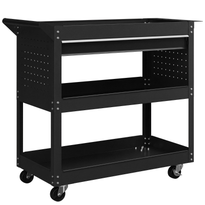 DURHAND Carro 3 Niveles en Acero con Cajón, Panel Lateral para Herramientas y Mango, Negro