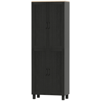 HOMCOM Armoire Cuisine 170cm Moderne Noir 4 Portes Étagères