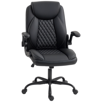 HOMCOM Silla de oficina, silla ergonómica con reposabrazos abatibles, altura regulable, función de balanceo, negro