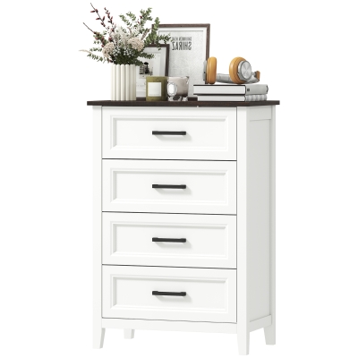 HOMCOM Commode Haute 60x35x87cm Blanc Plateau Effet Bois