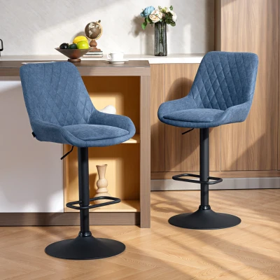 HOMCOM Faux Leather Retro Bar Stools Set of 2 Dark Blue