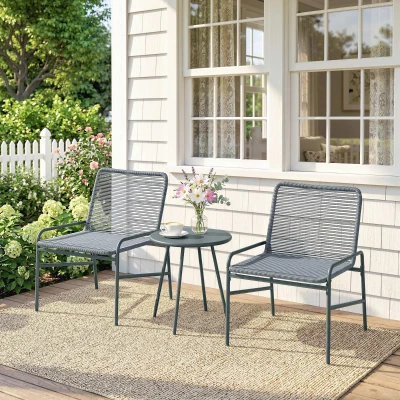Outsunny Rattan Bistro Set, 3-piece Garden Furniture Set with 2 Garden Chairs, Coffee Table, Rattan Seat & Backrest, Dark Gray