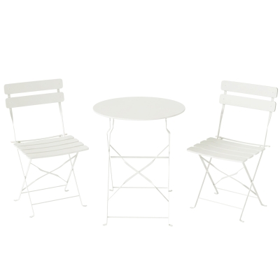 Outsunny Conjunto de Jardim Dobrável com 2 Cadeiras Dobráveis Mesa Redonda Estrutura Metálica Eletroforética para Varanda Creme