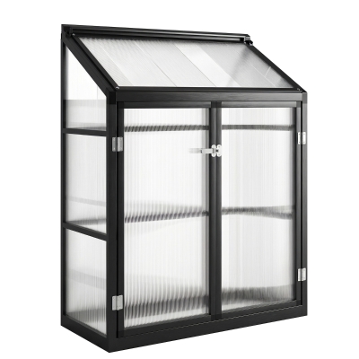 Outsunny Lean-to Polycarbonate Greenhouse 4x5ft Black