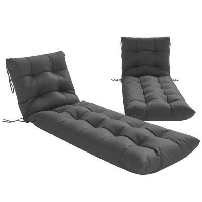 Outsunny Set de 2 perne pentru șezlonguri 180x55 cm Perne groase pentru scaune de grădină UPF30+ cu 4 curele Gri închis