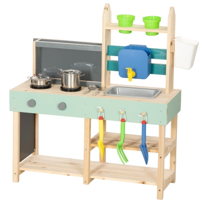 AIYAPLAY Kids Mud Kitchen with Faucet & Accessories Blue