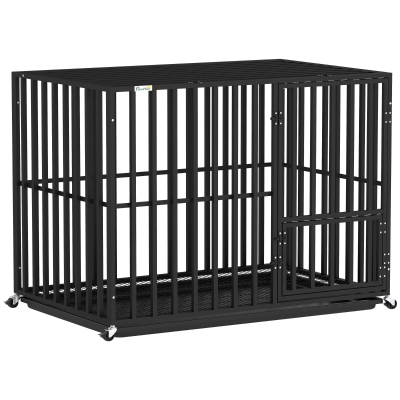 PawHut Heavy-Duty Dog Crate Metal Cage with Wheels