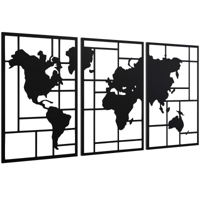 HOMCOM Décoration Murale Carte du Monde Métal Noir 3 Pièces