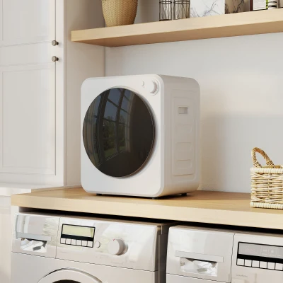 HOMCOM Mini suszarka do ubrań 4 kg, 5 programów, do 60℃, 800W/400W, suszarka wywiewna ze stalowym bębnem, biała