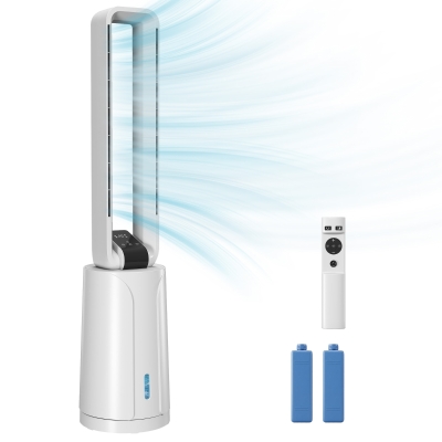 HOMCOM Enfriador de Aire 3 en 1 con Depósito de 1,7L Modos Ajustables Temporizador Control Remoto 24,7x24,7x109,5 cm Blanco