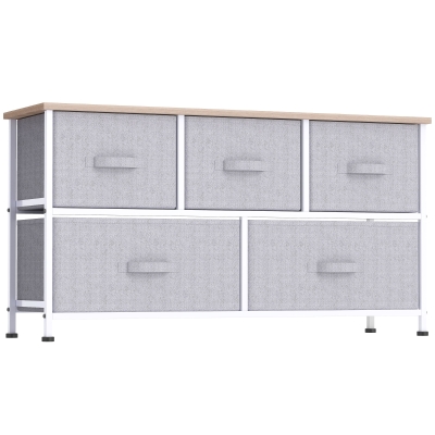 HOMCOM Cómoda con 5 Cajones de Tela Cómoda para Dormitorio Marco Metálico 100x30x54 cm Gris