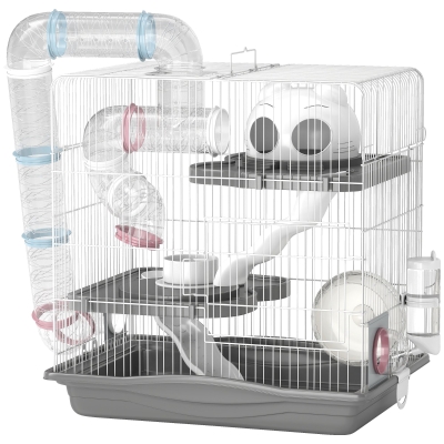 PawHut 3-Tier Hamster Cage with Wheels Grey 45x30x45cm