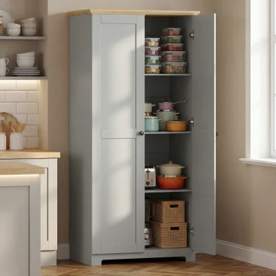 HOMCOM Freestanding Kitchen Cupboard Storage Cabinet 172cm Grey