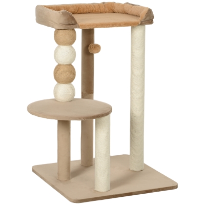 PawHut Árbol Rascador para Gatos con Plataforma Torre Escalador para Gatos con Plataforma Cama Postes Bolas 56x54x86 cm Marrón