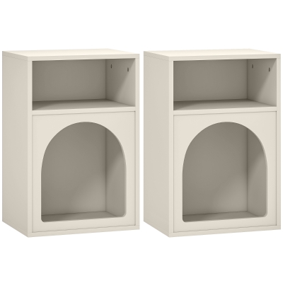 HOMCOM Set de 2 noptiere, noptieră cu compartimente deschise, design arcuit, 40 x 30 x 60 cm, crem