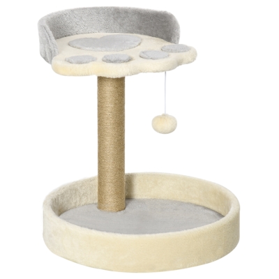 PawHut Árbol Rascador para Gatos Altura 44 cm Torre de Escalada con 2 Camas Poste de Yute, Juguete Colgante Gris Claro