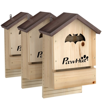 PawHut Set 3 Casette per Pipistrelli in Legno di Abete Naturale