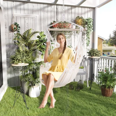 Outsunny Fauteuil Suspendu Hamac Tissu Crème avec 2 Coussins